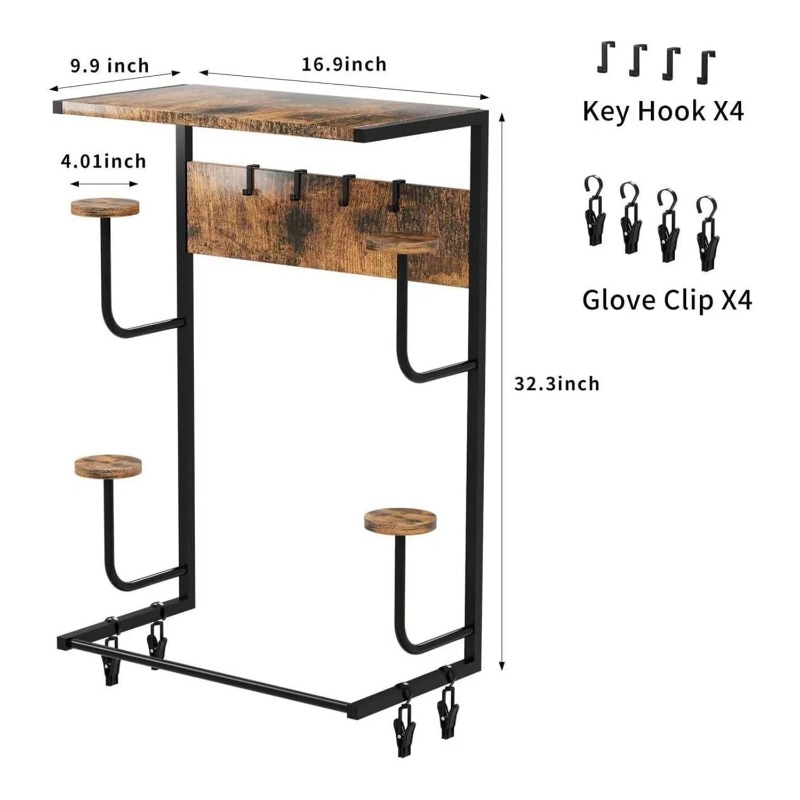 Motorcycle Gear Display Rack - Holzfarbene Motorradhelm-Wandhalterung mit 4 Hutständern &