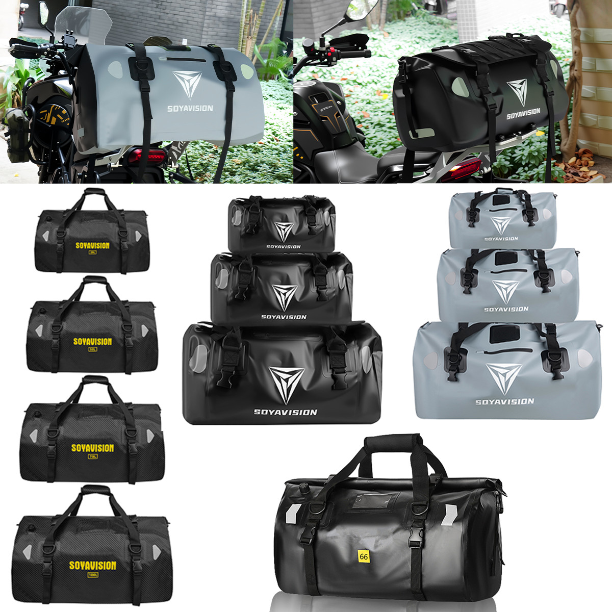 Motorcycle Gear Warehouse - Motorrad-Hecktasche Wasserdichte Reflektierende Motorrad-Rücksitztasche Rucksack Reisegepäck