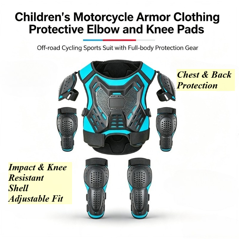 Motorcycle Gear Full Suit - Kinder-Motorrad-Schutzkleidung mit Ellbogen- und Knieschonern, Offroad-Radsport-Anzug
